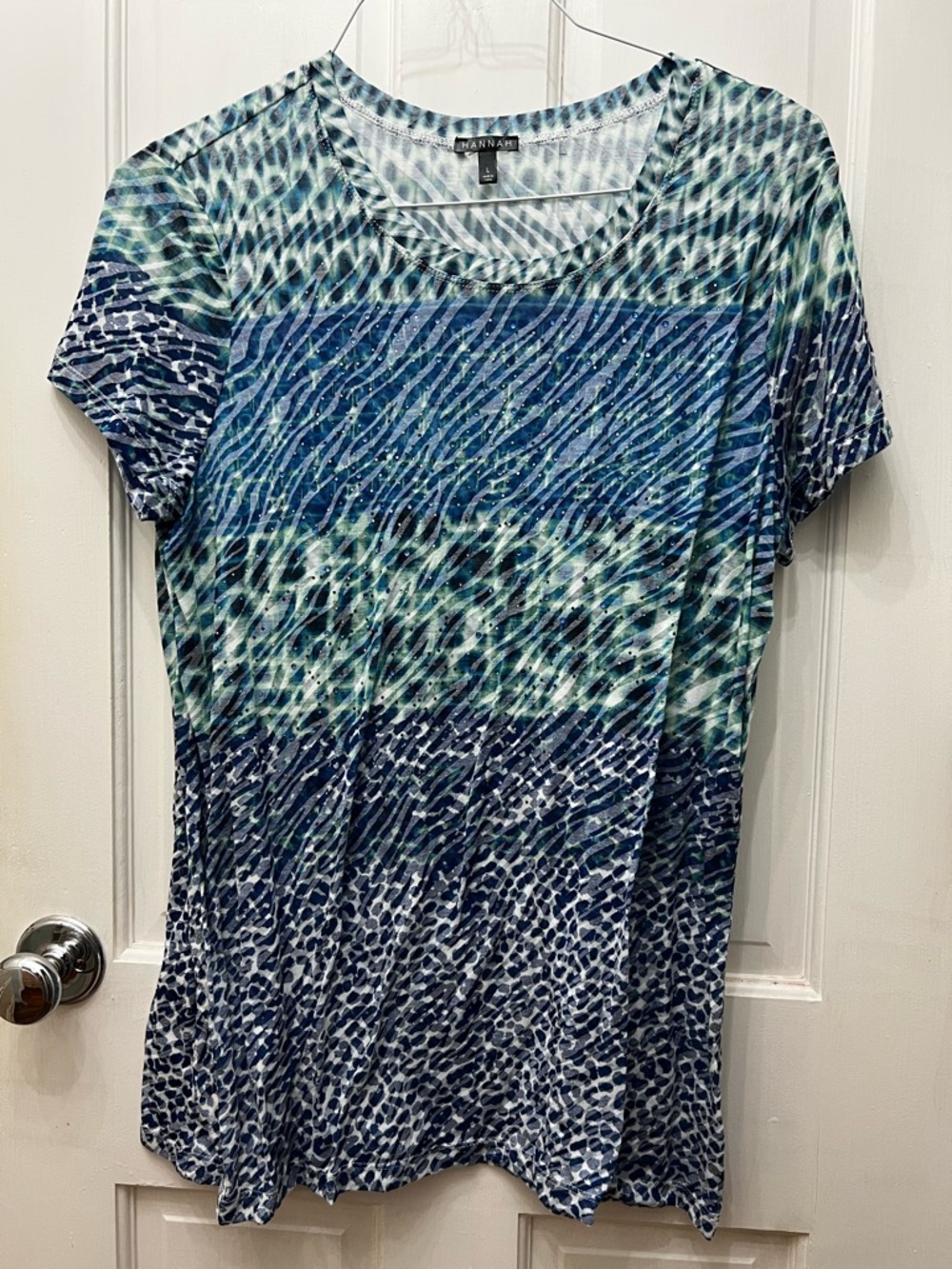 Hannah Blue & Teal Patterned Short Sleeve Tee